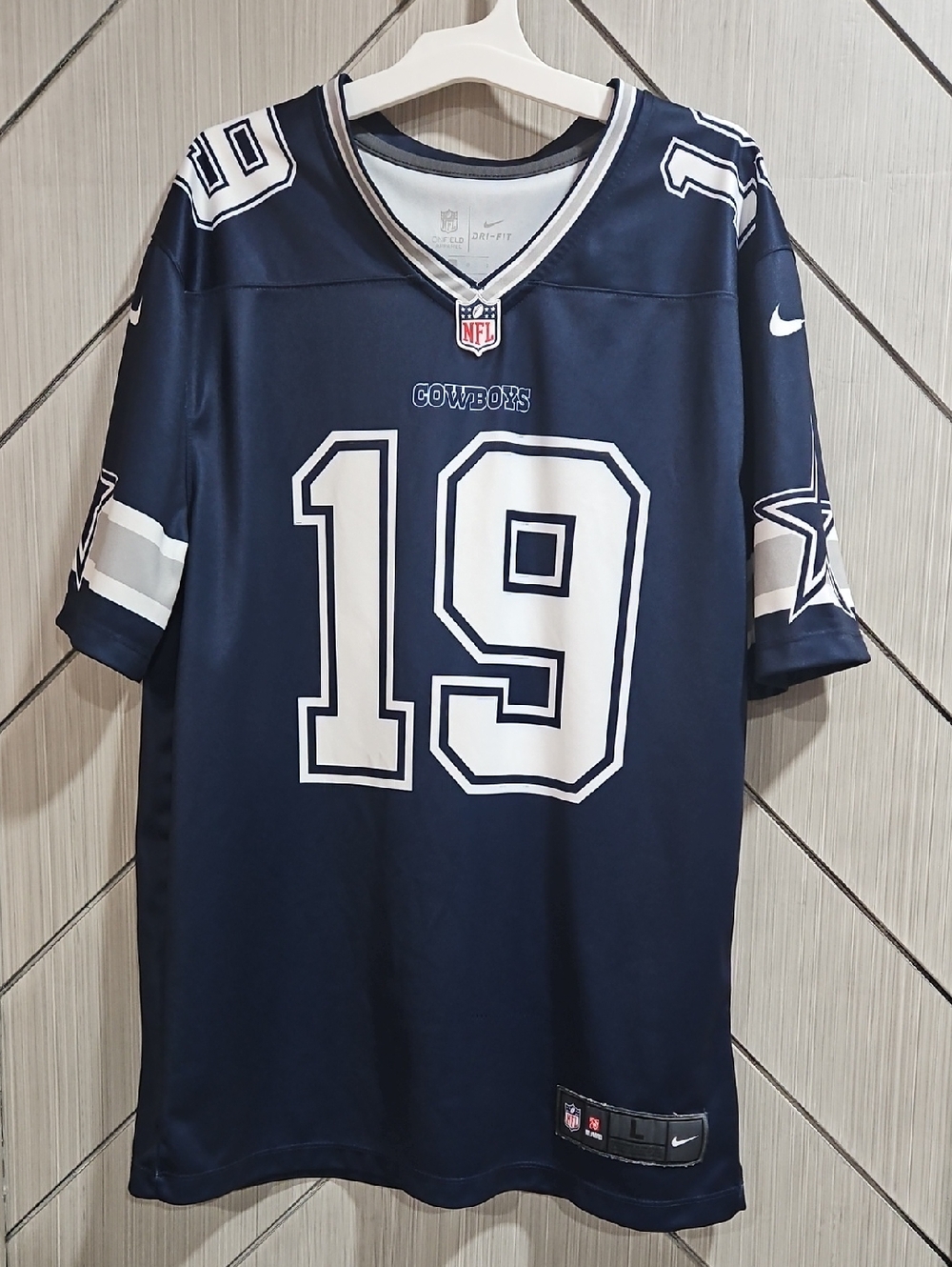 Nike Navy and White Cowboys #19 Football Jersey